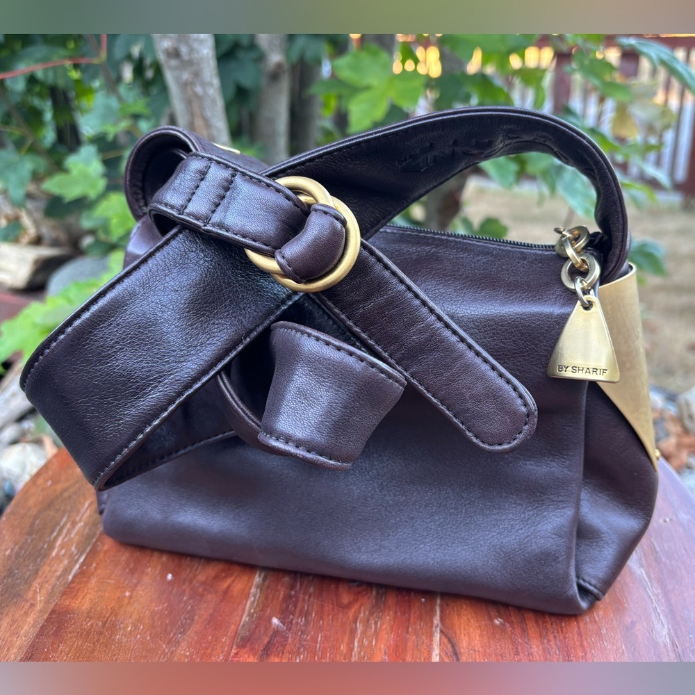 Chocolate Brown Shoulder Bag with Gold Accents
